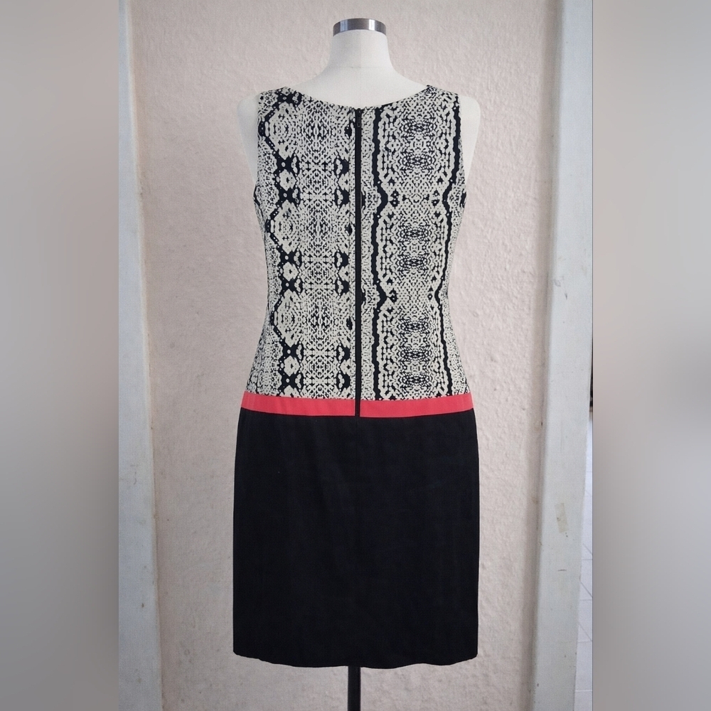 LOFT Black and White Midi Dress with Pink Trim - Picture 3 of 4